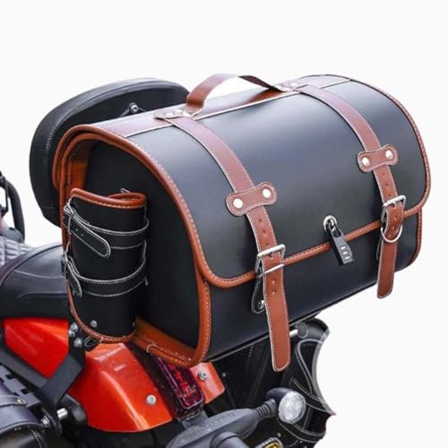 JDUYHS Motorrad Hecktasche für Honda Unicorn 2014-2024, Motorrad Topcase Große Kapazität Topcase für Roller Motorrad Werkzeugtasche Leder wasserdichte Packtaschen, D Black+Brown