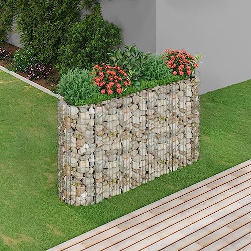 AUVYI Cesta de piedra decorativa para jardín, 190 x 50 x 100 cm, gaviones, jardineras, gaviones, gaviones, pared de gaviones, construcción estable, cesta de gaviones para exteriores, cesta de metal