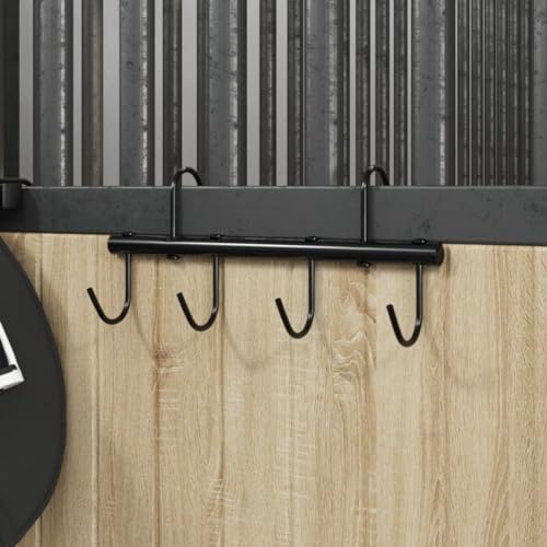 Homgoday Colgador de brida con 6 ganchos giratorios de acero negro, accesorios para tachuelas de caballo