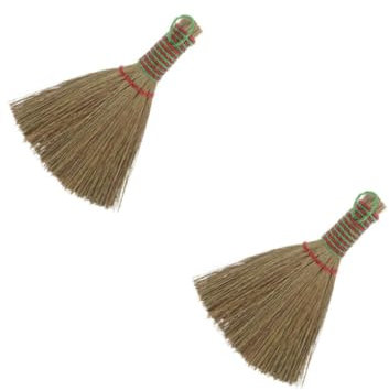 Warmhm 2 Pz Scopa Intrecciata di Miscanto Scopa di Vimini Scopino Manuale Intrecciato in Paglia Pennello per Bonsai Spazzola per Scopa a Mano Lunga Scopa Morbida Piccola Scopa Corta