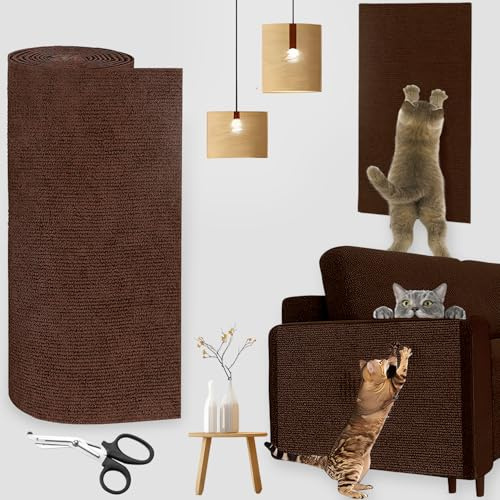 YUJUVI 300x40cm Protezione Divano Graffi Gatto Tiragraffi Per Gatti Tappetino Tiragraffi per Gatti Autoadesivo DIY Climbing Cat Scratcher per Proteggere Tappeti Divani Mobili (marrone)