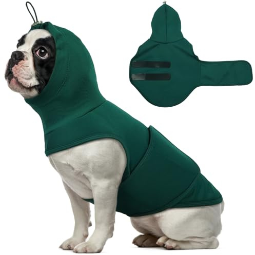 Hjumarayan Hundepullover mit Hoher Kragen, Beruhigungsweste für Hunde, Anti Stress Weste mit Ohrenschutz, Dehnbarer Hundejacke Bequemer Hundeweste für Feuerwerk Donner Sirenen, Dunkelgrün S