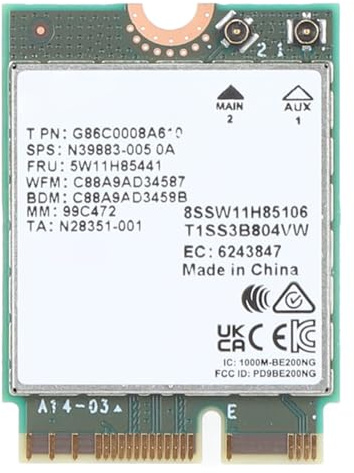 BE200NGW WiFi 7 Network Card, WiFi 7 BT5.4 wireless adapter, Bluetooth 5.4 WiFi card, 8774Mbps Transmission Speed, 6GHz Bandwidth, Multi Device Compatible, for 10/11 Laptop