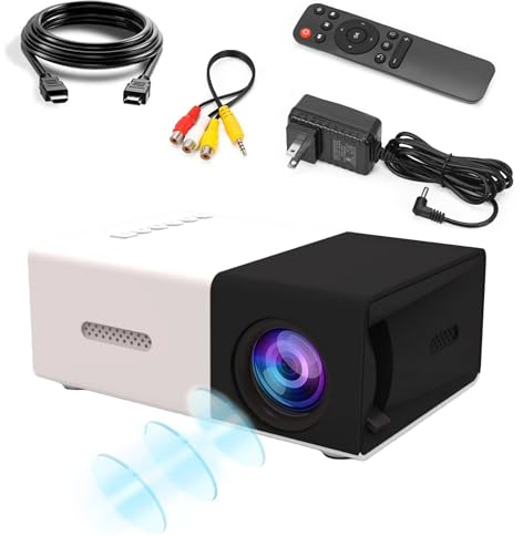 YG300 Mini Beamer Projektor,Full HD 1080P Low Noise Tragbarer Filmprojektor für Heimkino,Videoprojektor Kompatibel mit Laptop/DVD/Phone/HDMI/USB Laufwerk/Games/PC/Audio,Indoor Outdoor (Schwarz Weiß)
