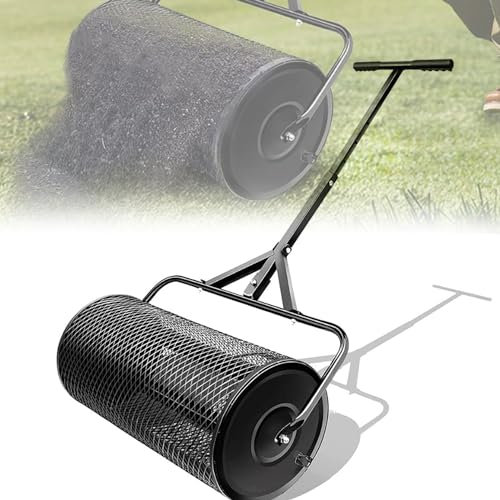 Spandiletame per compost, spandiletame leggero a rulli, spandiletame resistente per torba, con maniglia a T di aggiornamento, spandiletame antiruggine per piantagione e semina, nero-40 cm * 60 cm