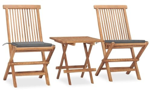 Fasba Teak Massiv Gartenmöbel 3-TLG. mit Kissen Klappbar Balkonset Sitzgruppe Balkonmöbel Gartengarnitur Gartenset Tisch Stühle Bistroset