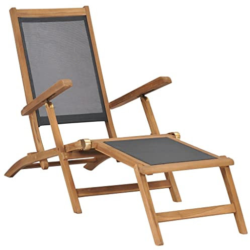 SDWEHO7 Klappbarer Liegestuhl mit Fußteil, Sonnenliege aus Holz, Gartenliege, wetterfest, Outdoor Relaxliege für Balkon und Terrasse, Massivholz Teak Schwarz