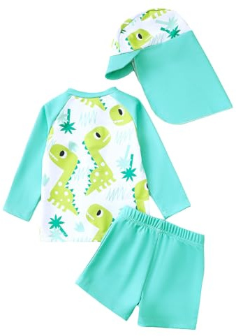 Generisch Rashguard, maglietta da nuoto a maniche lunghe, con costume da bagno, per bambini da 0 a 3 anni, per la spiaggia, per Pasqua, per bambini, Verde menta3., 12-18 Mesi