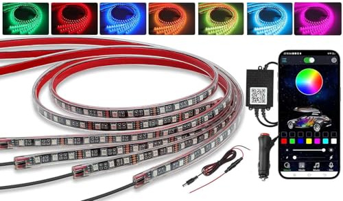 Kairiyard 4 teiliges Set Unter Beleuchtung für Auto,16 Millionen Farben, App-Steuerung, Musik-Sync,RGB Lichtstreifen wasserdicht für Autos, SUVs.