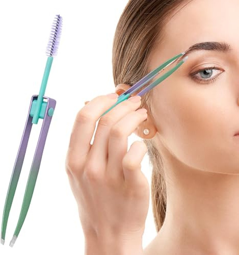 Augenbrauen -Pinzetten für Frauen, Augenbrauen Plucker Pinzetten | 2 in 1 Edelstahl -Augenbrauenclip mit Pinsel | Haarpfeilwerkzeug, falscher Wimpern Applikator, Make -up -Pflege für die Reise im Frei