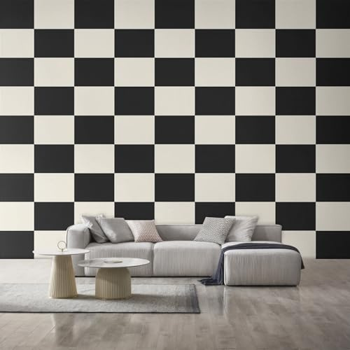 Generisch Tapete Schwarz und Weiß Kariert Wohnzimmer Schlafzimmer, Fototapete Retro Schachbrett Wand Deko, Wallpaper, Wandtapete, Mustertapete, Vliestapete, 400 x 280 cm &SO152