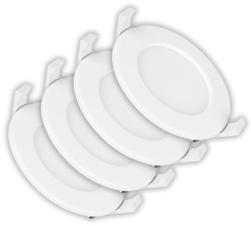LUXULA 4 Stück LED Einbaustrahler Spots 6W 525lm dimmbar, matt weiß rund | CCT 3000K 4000K 6500K einstellbar, IP44 Deckenspots flach, Deckenstrahler, Spotlight, 115x32mm