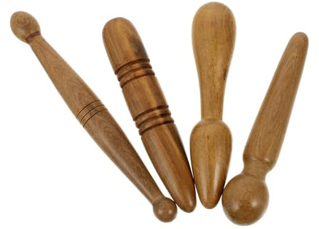 KOCKSHION Bâton D'acupression en Bois de 4 Pièces Outil Auxiliaire de Massage Facile à Tenir pour Relaxation et Thérapie