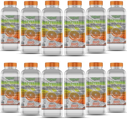 GiDeli Bioetanol 12 x 1 l de aroma a naranja 96,6% etanol para chimeneas interiores y exteriores, sin humo ni hollín, de maíz y remolacha azucarera