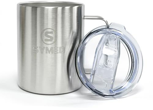 SYMED 12oz (355ml) Insulated Coffee Mug with Handle – Stainless Steel Travel Cup, Leak-Resistant Lid, Dishwasher-Safe (Stainless Steel)