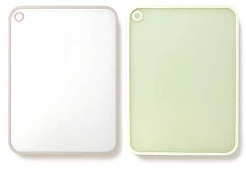 CLOVE Skärbräda plast stor diskmaskinssäker BPA-fri, 10 mm tjock solid skärbräda plast grön PP stor 40 x 30 cm halkfri för kök med juice spår kött (krämvit + halvgrön, L L)