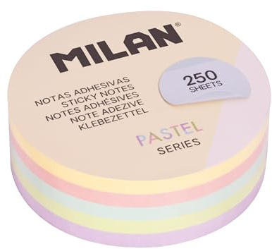 MILAN Bloc de 250 notes adhésives amovibles rondes, couleurs pastel Ø 67 mm