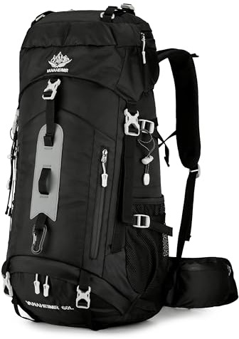 Maity Wanderrucksack 60L – wasserdichtes Nylon, MOLLE-System, ergonomisch & belüftet, separates Bodenfach, viele Taschen – Trekkingrucksack für Wandern, Bergsteigen & Reise (Schwarz[E01], 60L)