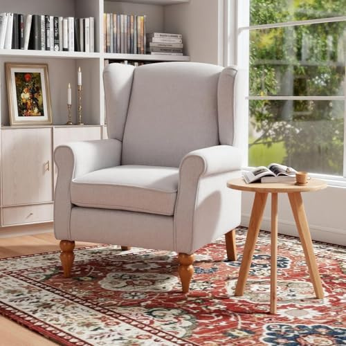 Rovibek High Wingback Chairs with Table - Midcentury Modern Accent Chair for Living Room, Upholstered Armchair with Solid Legs, Light Grey Living Room Chairs for Living Room, Bedroom, Balcony