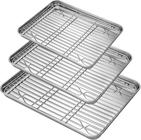 SUNNYNEST 6-Piece Stainless Steel Baking Sheets and Rack Set (3 Trays + 3 Racks)-Cookie Pan, Heavy-Duty, Easy Clean, Dishwasher Safe,for Holiday Celebrations - Christmas, Easter, Thanksgiving