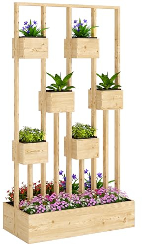Outsunny Hochbeet mit Rankgitter Körbe, Holz Pflanzkasten Pflanzkübel Blumenkasten, 90 x 45 x 170 cm für Garten Balkon Terrasse, Blumenkübel für Kletterpflanzen Korbpflanzen, Blumen