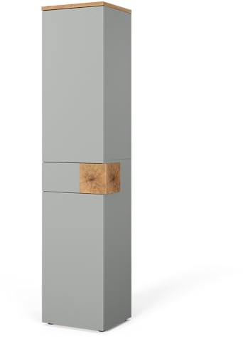 Vicco Hochschrank Eden, Grau, 40 x 184.2 cm | mit 2 Türen & 1 Schublade, viel Stauraum für Badutensilien
