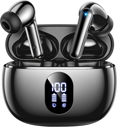Bluetooth Kopfhörer, Kopfhörer Kabellos Bluetooth 5.4,2026 in Ear Kopfhörer mit 4 ENC Noise Cancelling Mic, LED Anzeige & 48 Std Spielzeit, HiFi Tiefer Bass, Wasserdicht Sports Earbuds Dunkelschwarz