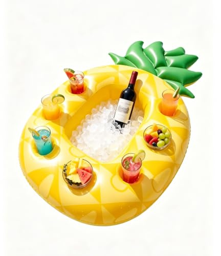 Piña Inflable Flotante Barra de Piscina, Soporte para Bebidas con 7 Agujeros de Gran Capacidad, Bandeja Portavasos Hinchable para Verano y Fiestas Acuáticas