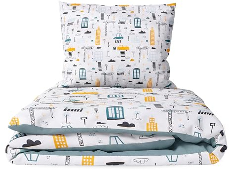 Baby Comfort 2-Piece Toddler Duvet & Pillow Set - 120x90 cm - 100% Cotton Breathable Fabric - Machine Washable Quilted Bedding for Cot Bed 12M+ (City)