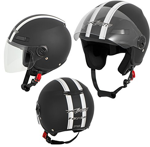Motorradhelm Motorrad Roller Offenes Jet Helm Viser ECE 22-06 Matt Schwarz S