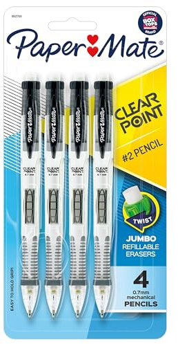 Paper Mate Clearpoint Mechanical Pencils, 0.7mm HB #2 Lead, Black Barrels, 4 Count - School Supplies, Note Taking