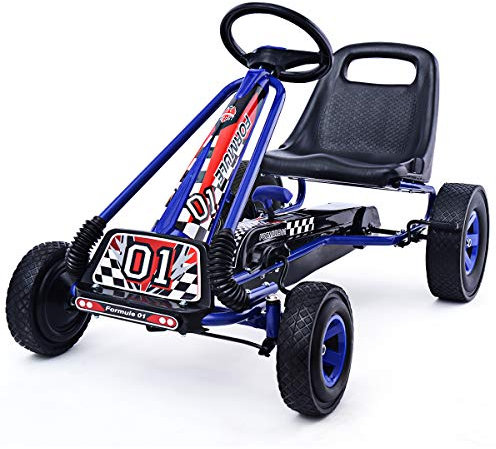 COSTWAY Gokart mit Handbremse und verstellbarem Sitz, Tretauto mit Vor- und Rückwärtsgang, Go Cart für Kinder ab 3 Jahren, Pedal Gokart Tretfahrzeug Pedalfahrzeug Kinderfahrzeug 98x59x61cm (blau)