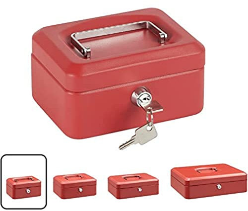 ARREGUI Elegant C9214 Cassetta di sicurezza con chiave per contare e trasportare denaro | Cassetta Portavalori in acciaio con vassoio Portamonete | Cassaforte portatile de 15 cm di larghezza | Rossa