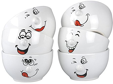 6tlg. Set Müslischalen, Schüssel Smile 13x7,5cm,Müslischale, Reisschüssel, Porzellan, Weiß, Salatschüssel