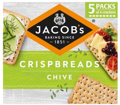 JACOB'S Crispbreads Chive Crackers - 5 Packs of 4 Crackers - 190 g