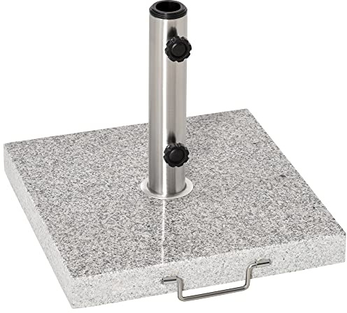Outsunny Pied de Parasol Carré 25 kg Granit Tube Inox 40x40x36 cm Gris