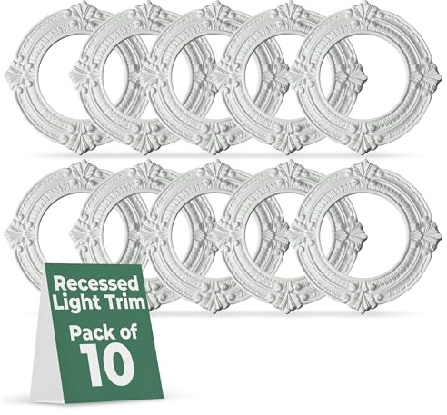 Renovators Supply Manufacturing Decorative Ceiling Medallion for Light Fixtures - White Polyurethane Ceiling Rosette Trim, 10 OD x 6 ID, Water-Resistant Pack of 10