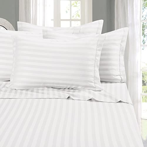 Elegant Comfort Best, Softest, Coziest 6-Piece Sheet Sets! - 1500 Premier Hotel Quality Luxurious Wrinkle Resistant 6-Piece Damask Stripe Bed Sheet Set, Full White
