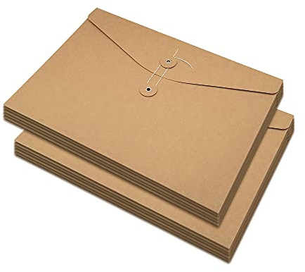 Funny live 10 Pcs A4 Kraft String Envelope File Folders Organizer for Projects | Contracts | Bills | Meeting Documents Pockets Office Supplies (Horizontal Version A4)