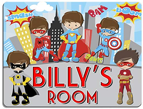 KRAFTYGIFTS SUPERHERO Boys Bedroom Door Sign Personalised Children's Child Room Kids Plaque Name KD82