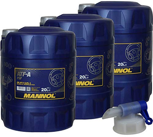 3x20 Liter MANNOL Hydrauliköl ATF-A PSF Hydraulic Fluid Oil inkl. Auslaufhahn