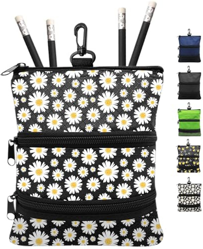 Golf Beutel Tasche für Wertgegenstände Tee Farbe mit 4 Golf Bleistift Pack, Reißverschluss Tasche Gear Clip Haken zu Tasche (Daisy Beutel Tasche)