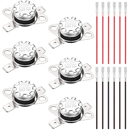 Youmile 6PCS KSD301 125 ° C / 257 ° F Interruttore di temperatura del termostato 250V 10A Interruttore di controllo termico NC normalmente chiuso per microonde con terminale a crimpare 12PCS con filo