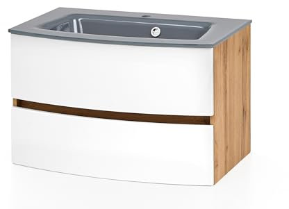 Waschtisch Kornel 80 cm mit Waschbecken grau – Eiche / Weiß matt