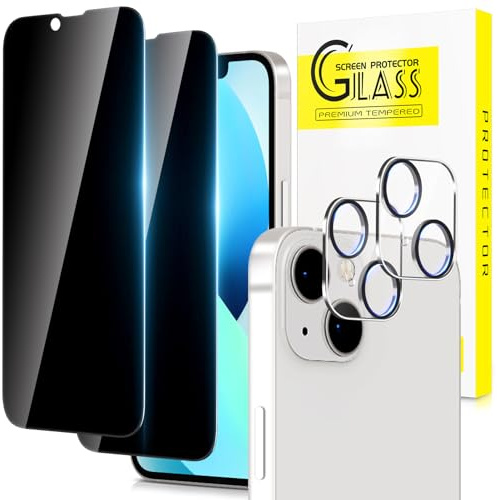 SLYTF Sichtschutz Panzerglas für iPhone 13 mini (5,4 Zoll) mit Kamera Schutz, Anty-Spy, Anti-Spähen Gehärtetes Glas Schutzfolie, 2+2 Stück, 9H Härte,Blasenfrei, Kratzfest