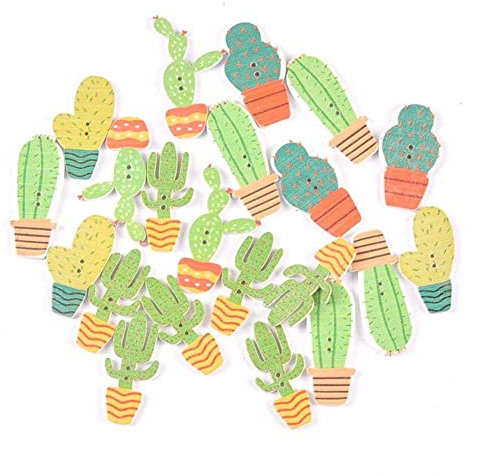 Hinleise 50 botones de madera de cactus de dibujos animados en maceta con forma de cactus botones decorativos para manualidades, costura, 50 unidades