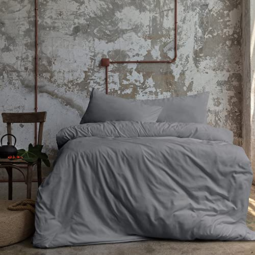 Komfortec Juego de Ropa de Cama de 155 x 220 cm con 1 Funda de Almohada de 40 x 80 cm, Microfibra cepillada, Color Gris
