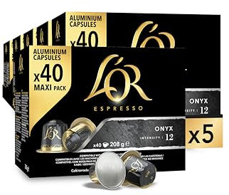 L'OR Espresso Cápsulas de Café Onyx, Intensidad 12, 200 Cápsulas Compatibles Nespresso