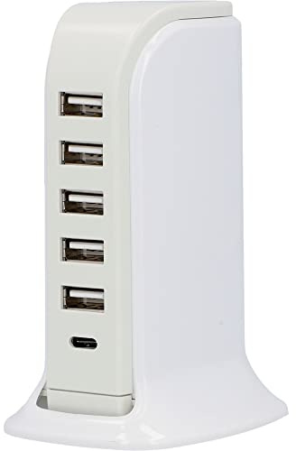 UNITEC USB-laddningsstation, 6-port USB, A/C-laddningsstation, universell USB-laddningsstation, IP20, vit