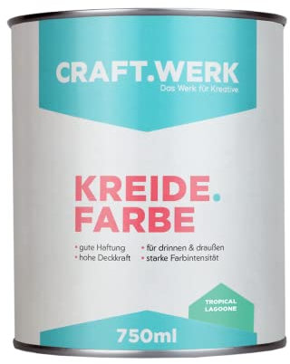 CRAFT.WERK - Pittura a gesso per mobili (750 ml, tropical lagoone) ultra opaca per legno, colore per mobili, facile da lavorare, vernice per mobili a base d'acqua, prodotto in Germania